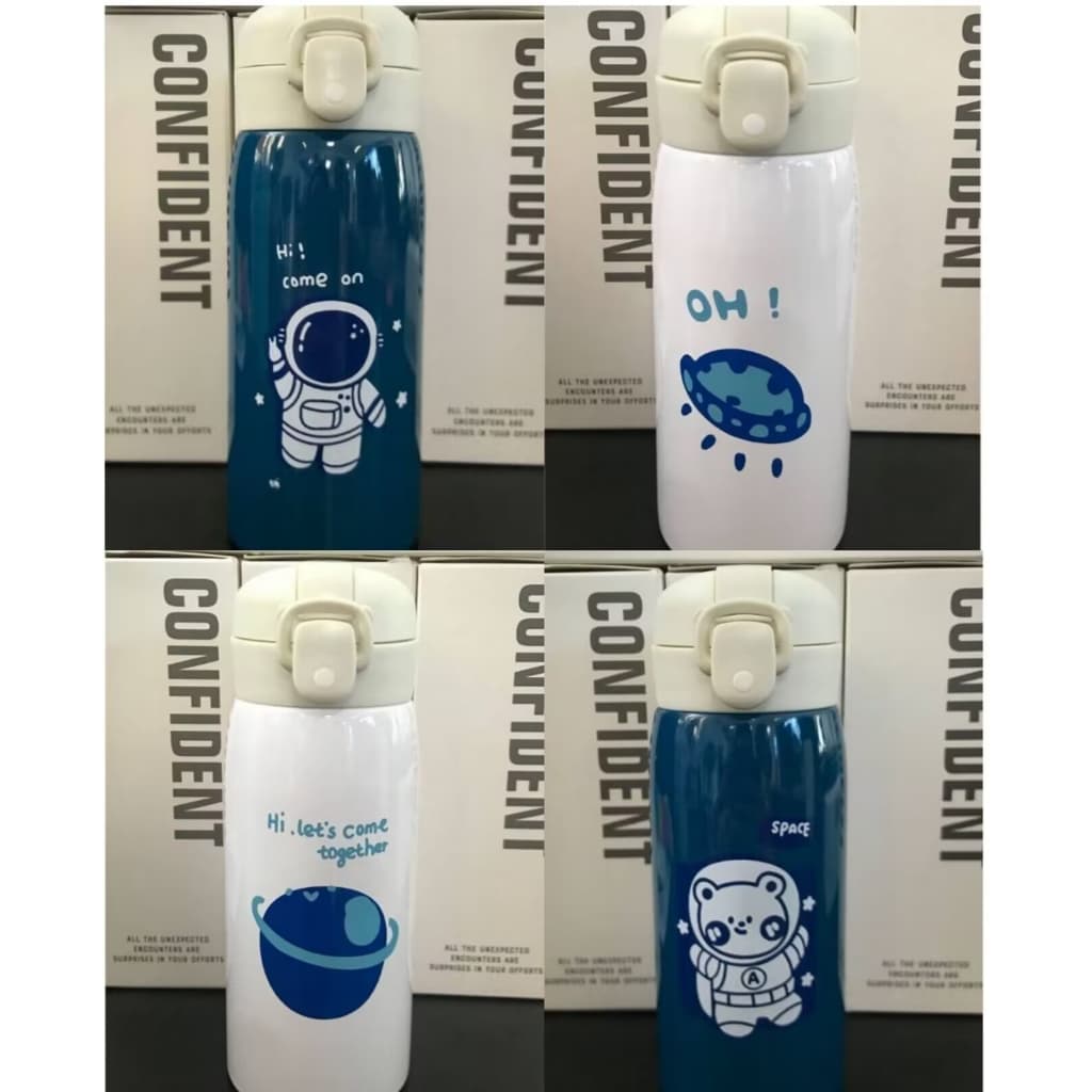 Garrafa Com Canudo Térmica Infantil Estampas Animais Aço Inox 350ml