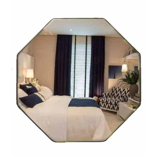 Espelho Adnet Redondo Octogonal Decorativo Sextavado 60cm Couro + Pendurador Completo