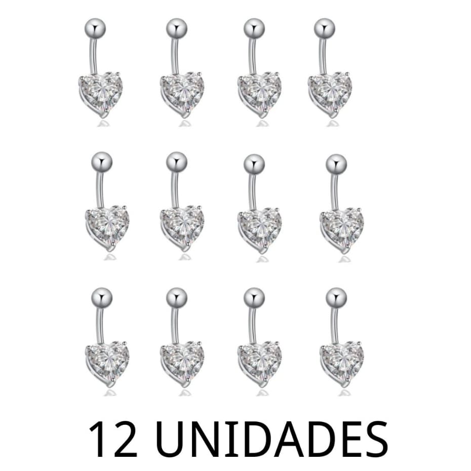 12 Unidade - Piercing De Umbigo Coração Zircônia