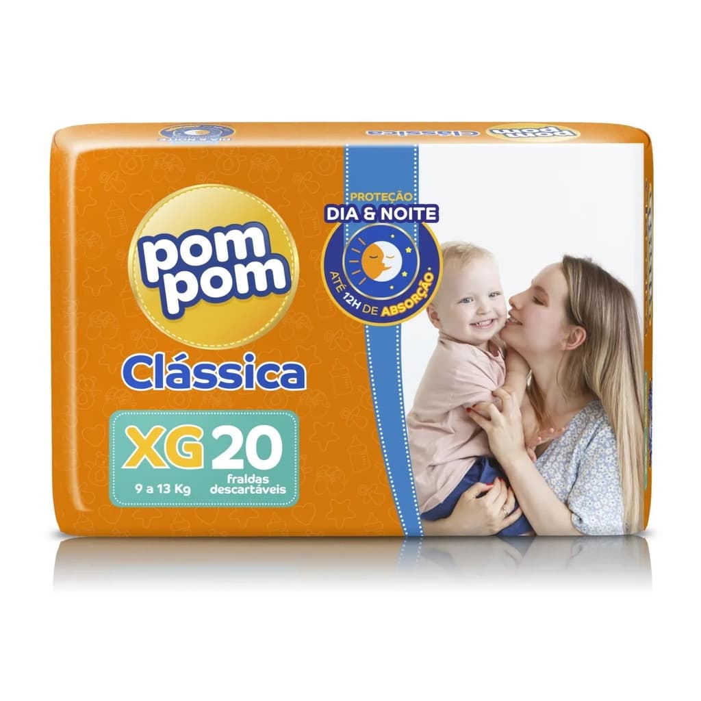 Fralda Pom Pom Clássica Descartável Tamanho XG com 20 Unidades