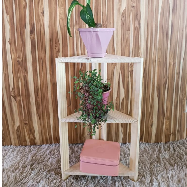 Mesinha de canto em madeira pinus Prateleira de canto para banheiro Prateleira de madeira Mesinha para banheiro Mesinha para plantas Porta objetos Escrivaninha
