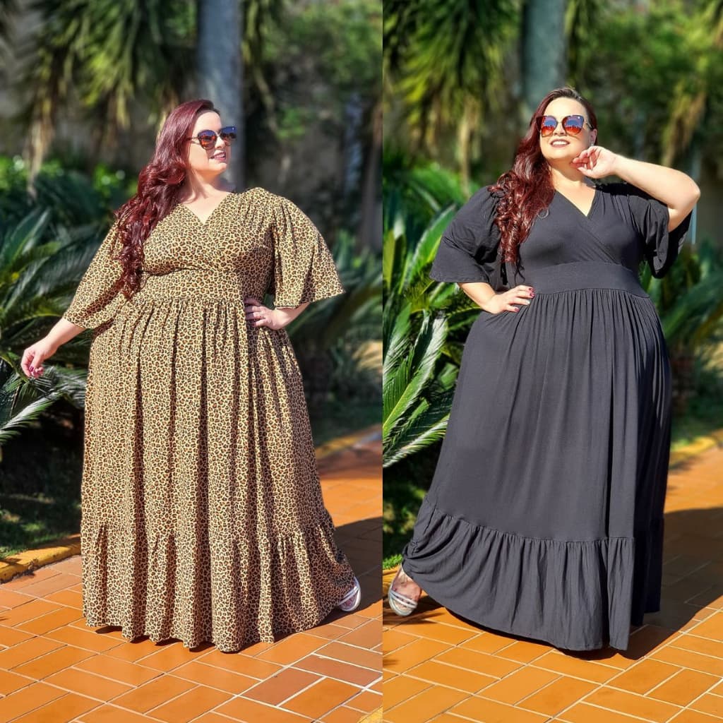 Vestido Plus Size Comprido Saia Camada Uma Maria  Moda Verão Social Evangélica