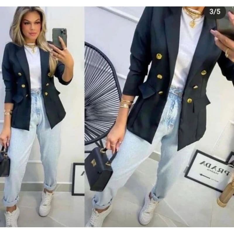 Blazer Alfaiataria  Acinturado Casaco Social Da Moda