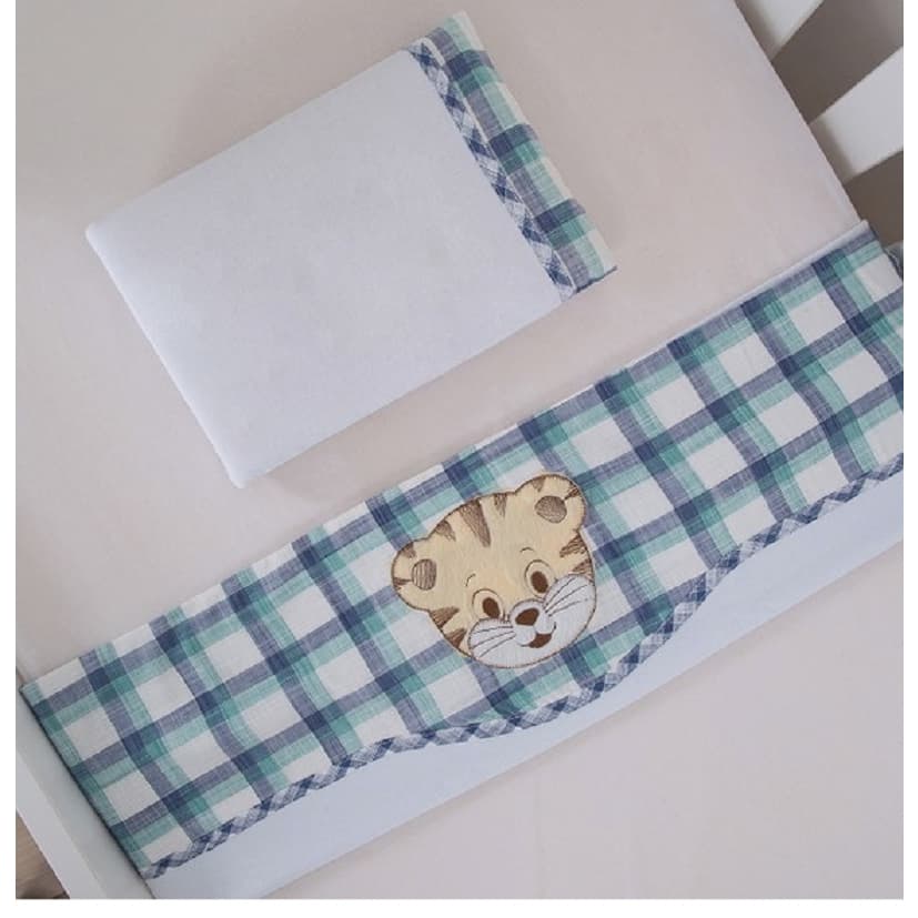 Kit Jogo de Lençol  Bordado para  Berço Americano Bebê 3 Peças 100% Malha 100% Algodão Bordado - TIGRE