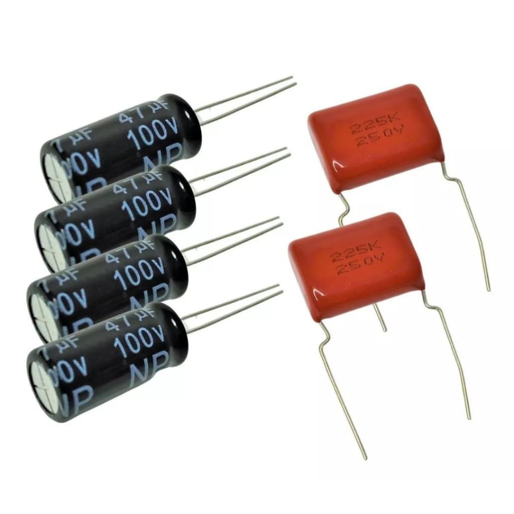Kit 4 Capacitor Bipolar 47x100 e 2 Capacitor Poliester 2m2x250v Reforçado Material Alta Qualidade