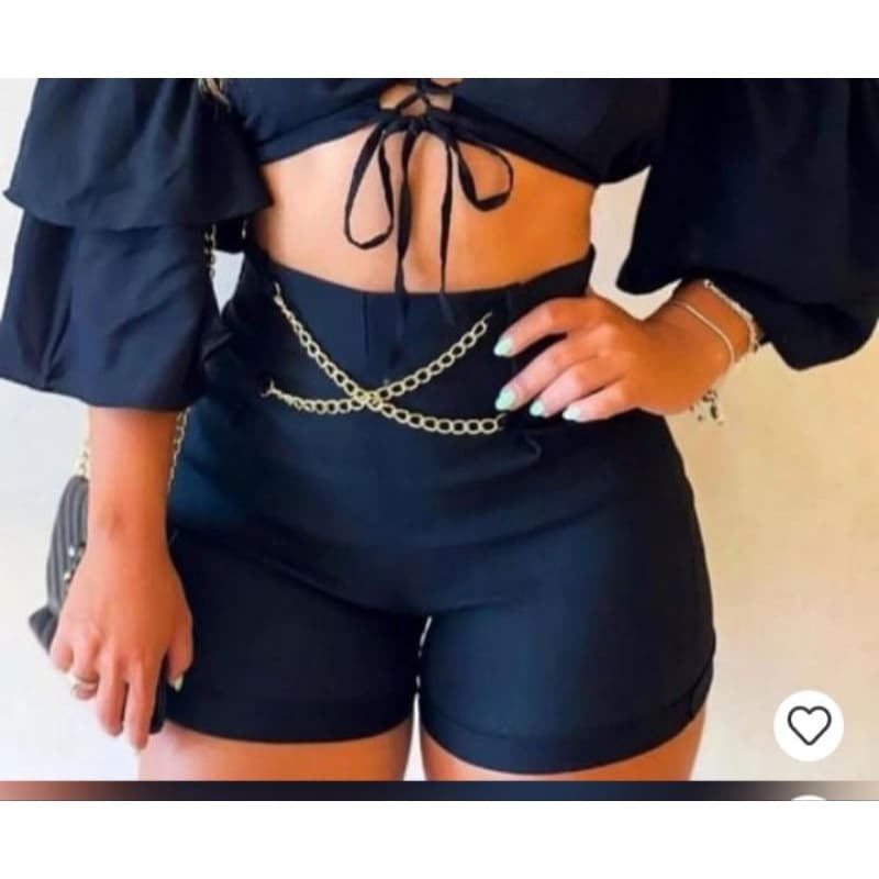 Shorts de Linho,Feminino Com Detalhes de Correntes Moda Blogueira ,Moda tiktok