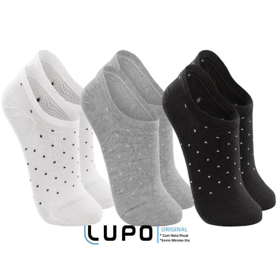 Kit De 3 Pares Meias Cano Invisível Lupo Sport Algodão Soquete Sapatilha Unissex