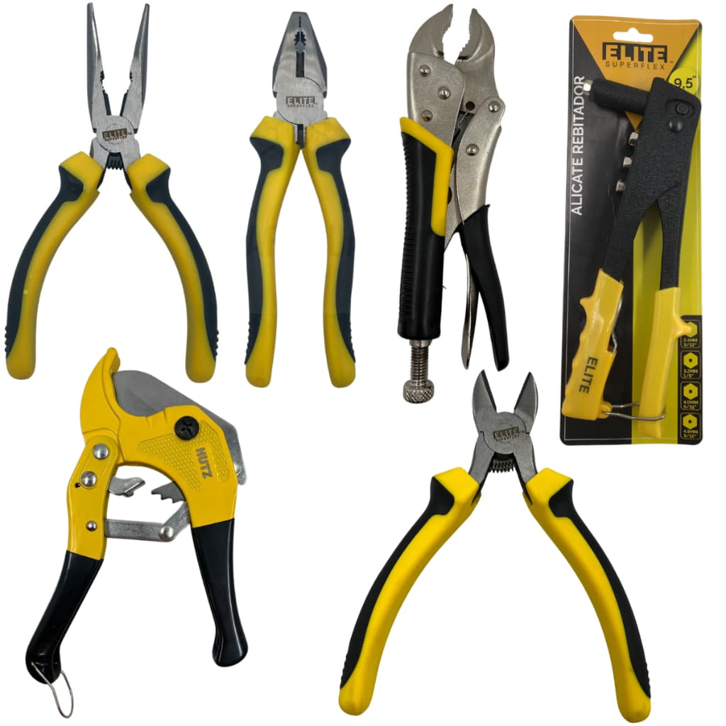 Alicate Universal 8" Alicate Bico 6" Alicate Corte 6" Alicate Pressão 10" Alicate Rebitador Alicate Cortar Tubo PVC
