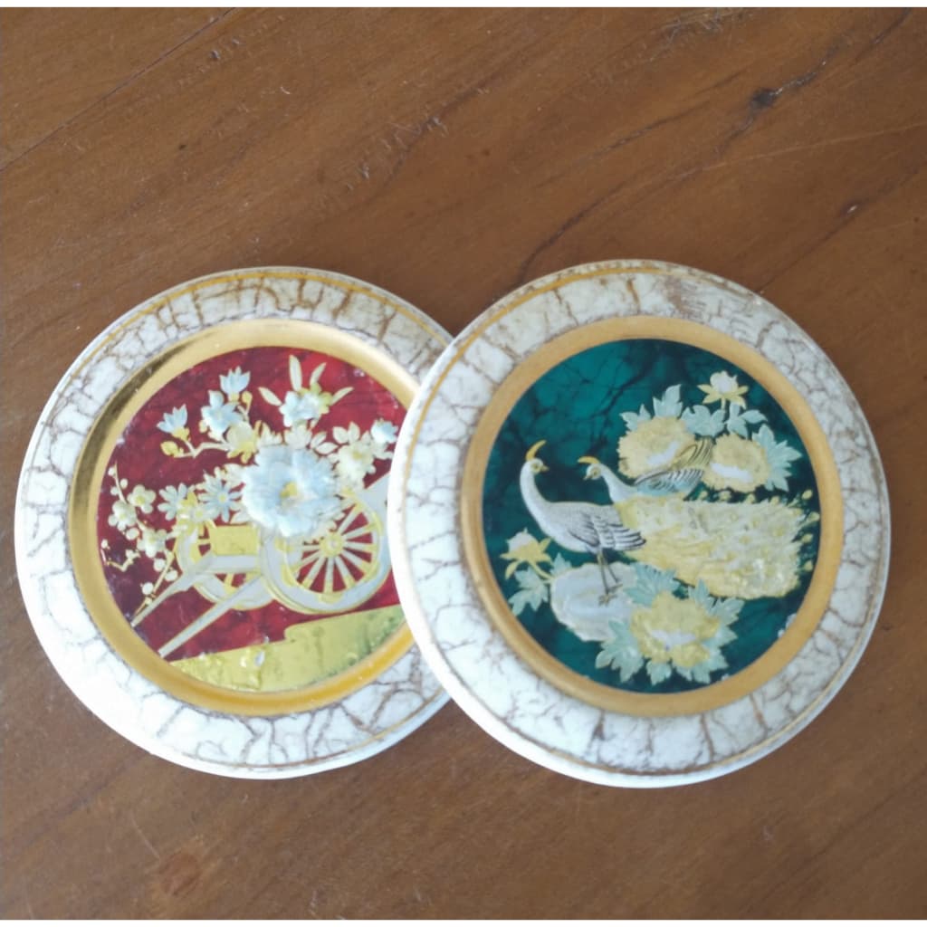 Decoração Arte Chokin (tampas), base cerâmica, USADOS, bom estado de conservação, detalhes na descrição, Acervo