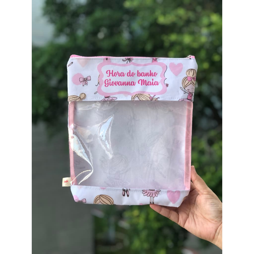Necessaire Infantil Organizadora Hora do Banho Personalizado com Nome Estampa Bailarina