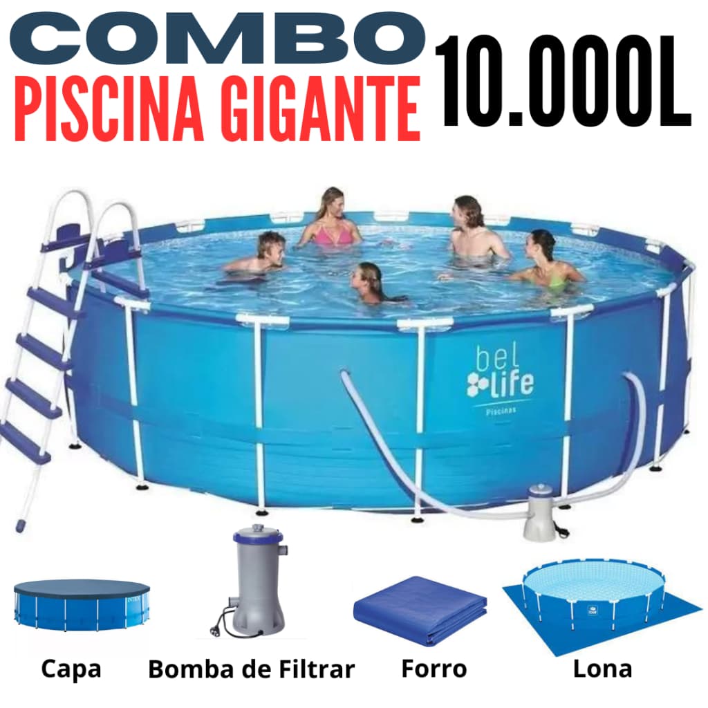 Piscina Redonda Estrutural Gigante de 10.000 Litros, Acompanha Bomba de Filtrar, Filtro, Capa, Forro