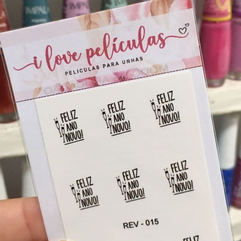 Película de unha réveillon cartela com 12 adesivos REV - 015 Adesivos,películas,unhas,nails art,unhas decoradas, ano novo