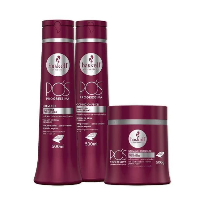 Kit Haskell Pós Progressiva 500ml  Shampoo Condicionador Máscara