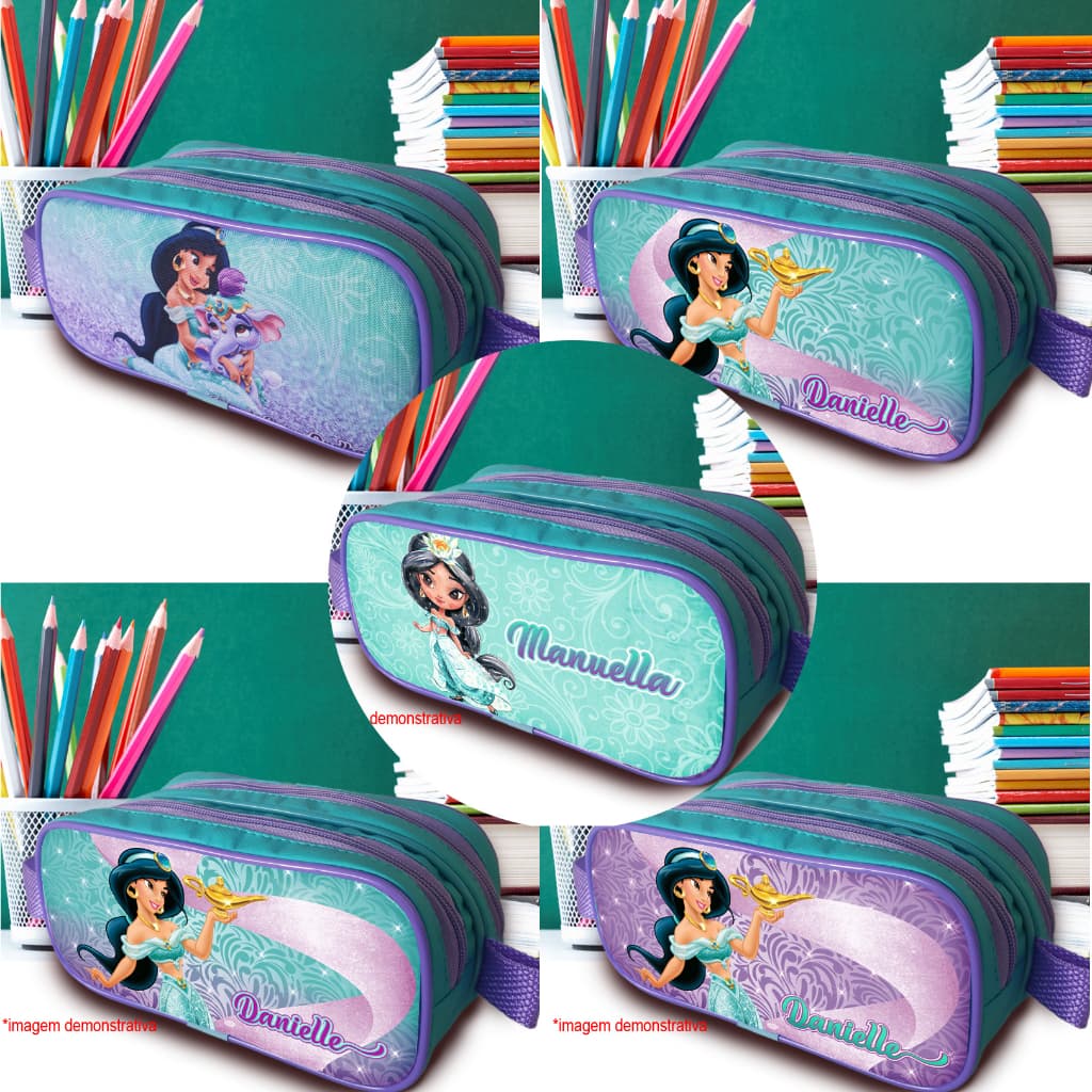 Estojo Escolar Duplo Personalizado Com Nome Jasmine Menina
