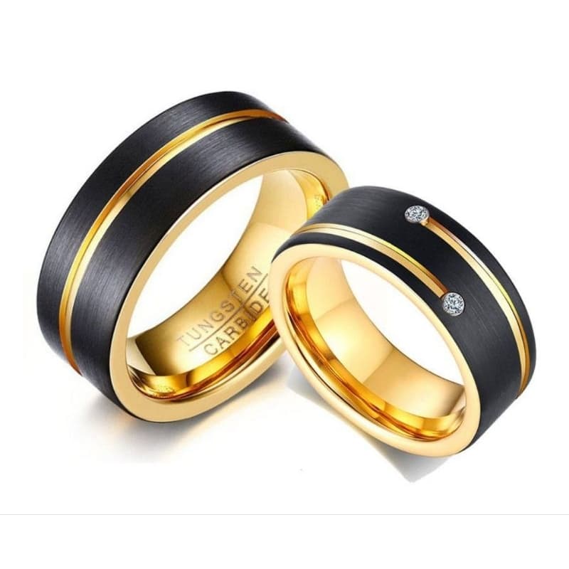 Aliança Tungstênio Banhado em Ouro 18k e Ródio