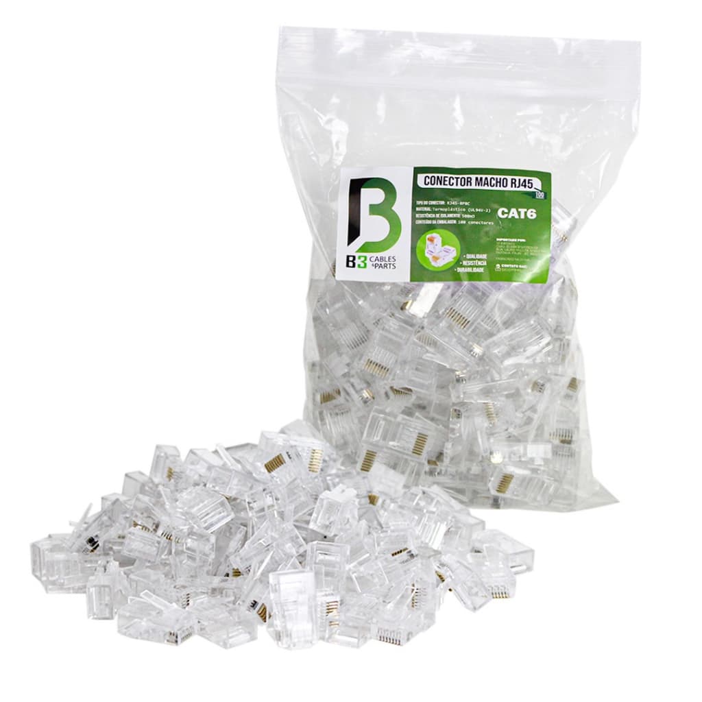 Conector Rj45 Cat6 Pacote com 100 Unidades