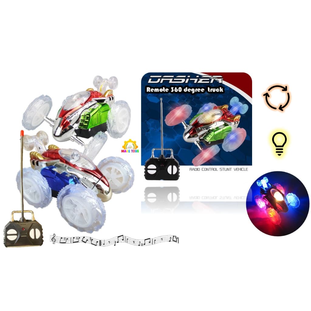 Carrinho Controle Remoto Maluco Acrobacia 360º Carro Gira e Acende Luzes LED e Som Brinquedo
