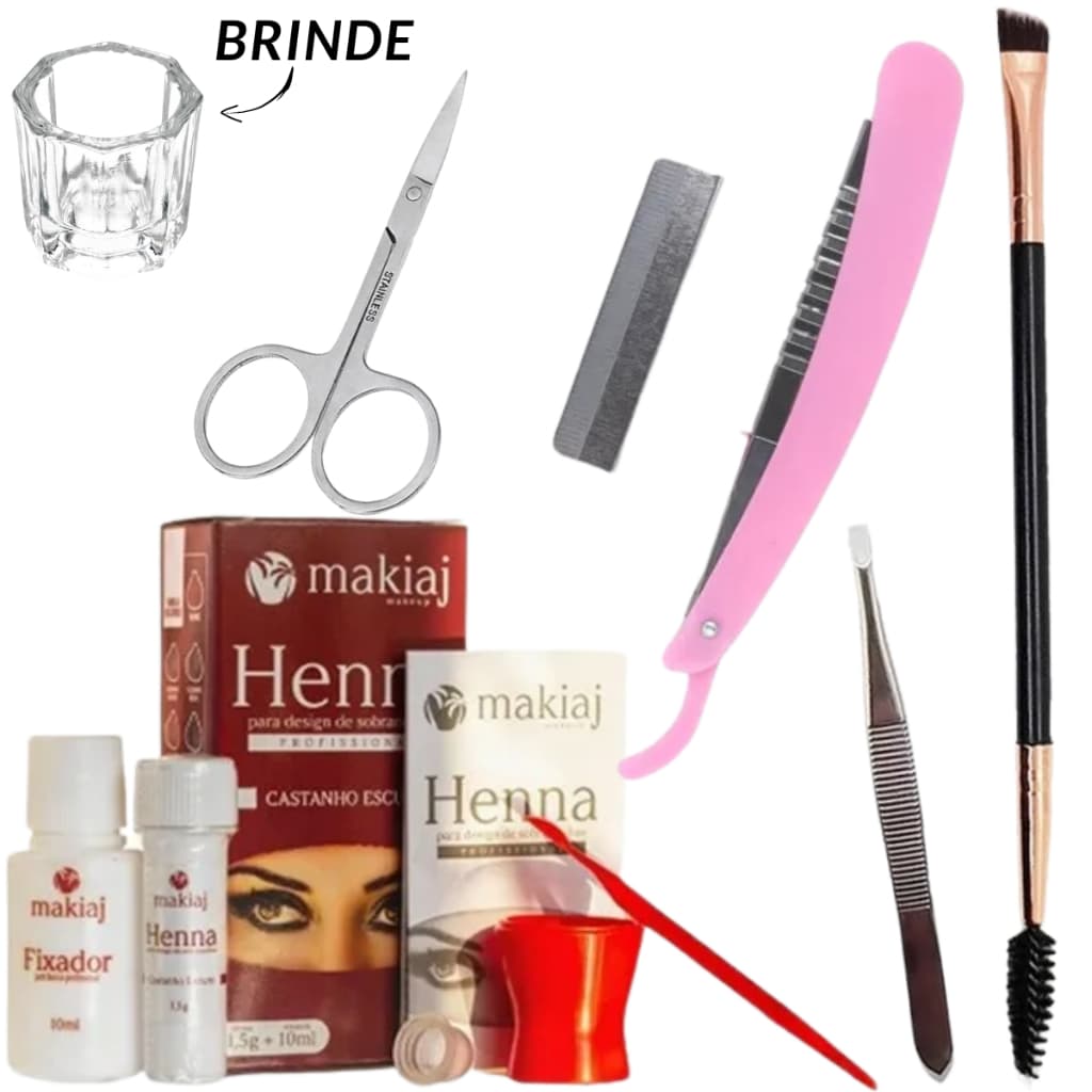 Kit Henna Sobrancelha Profissional e Iniciante Basico Designer Makiaj Alta Fixação