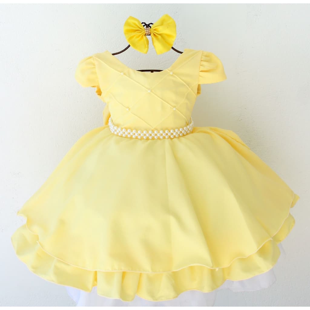 Vestido Infantil Festa Luxo Princesas Abelha  E Tiara