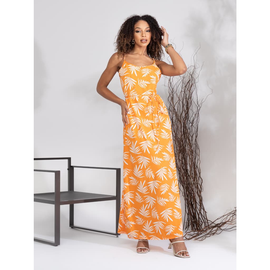 VESTIDO DE ESTAMPADO LONGO DE ALCA FEMENINAS Verão L510