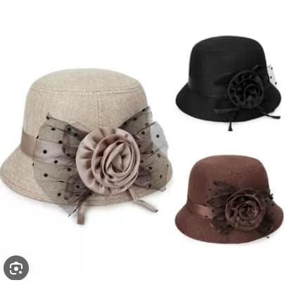 Chapéu  Cloche Retro  Anos 30 brim adulto ou infantil com detalhe de flor