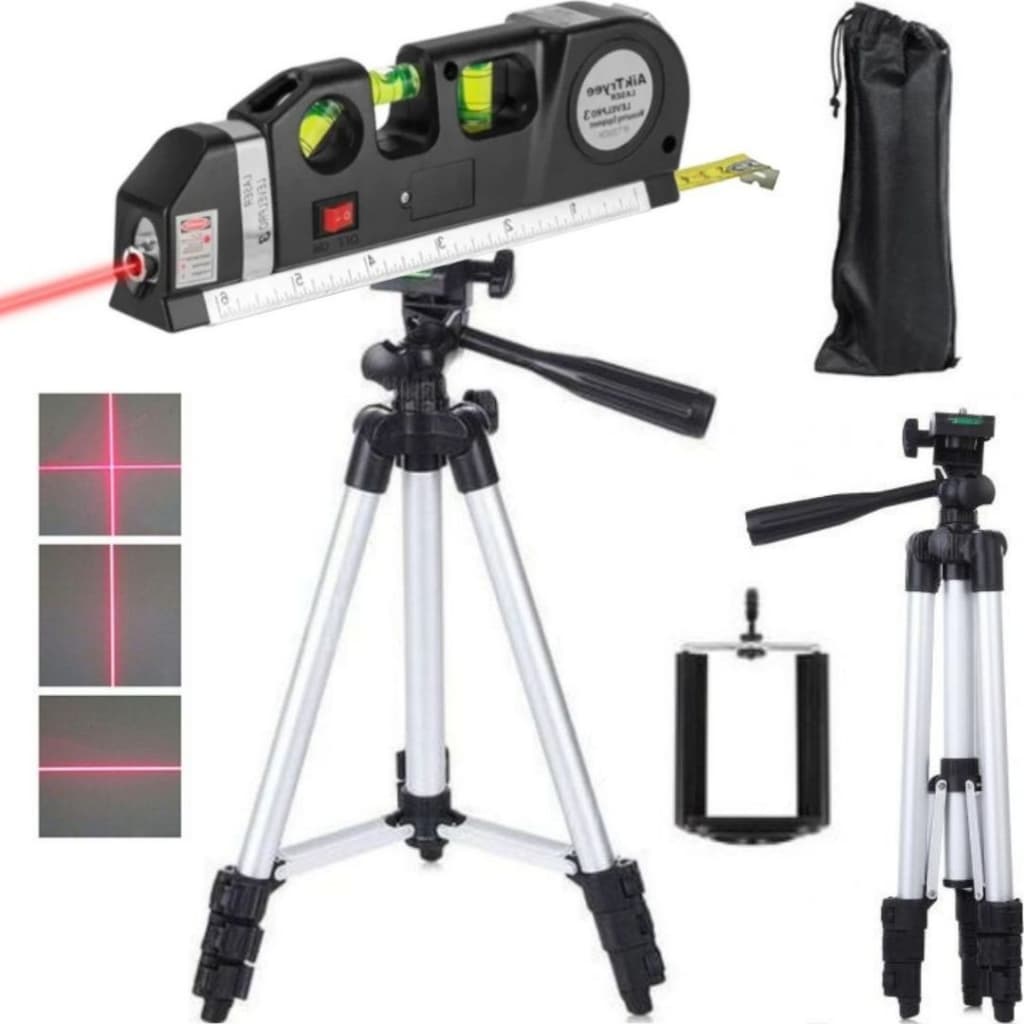 Nível A Laser 3 Linhas Profissional + Tripé Nivelador Vertical Horizontal Medidor Trena Régua Bolha