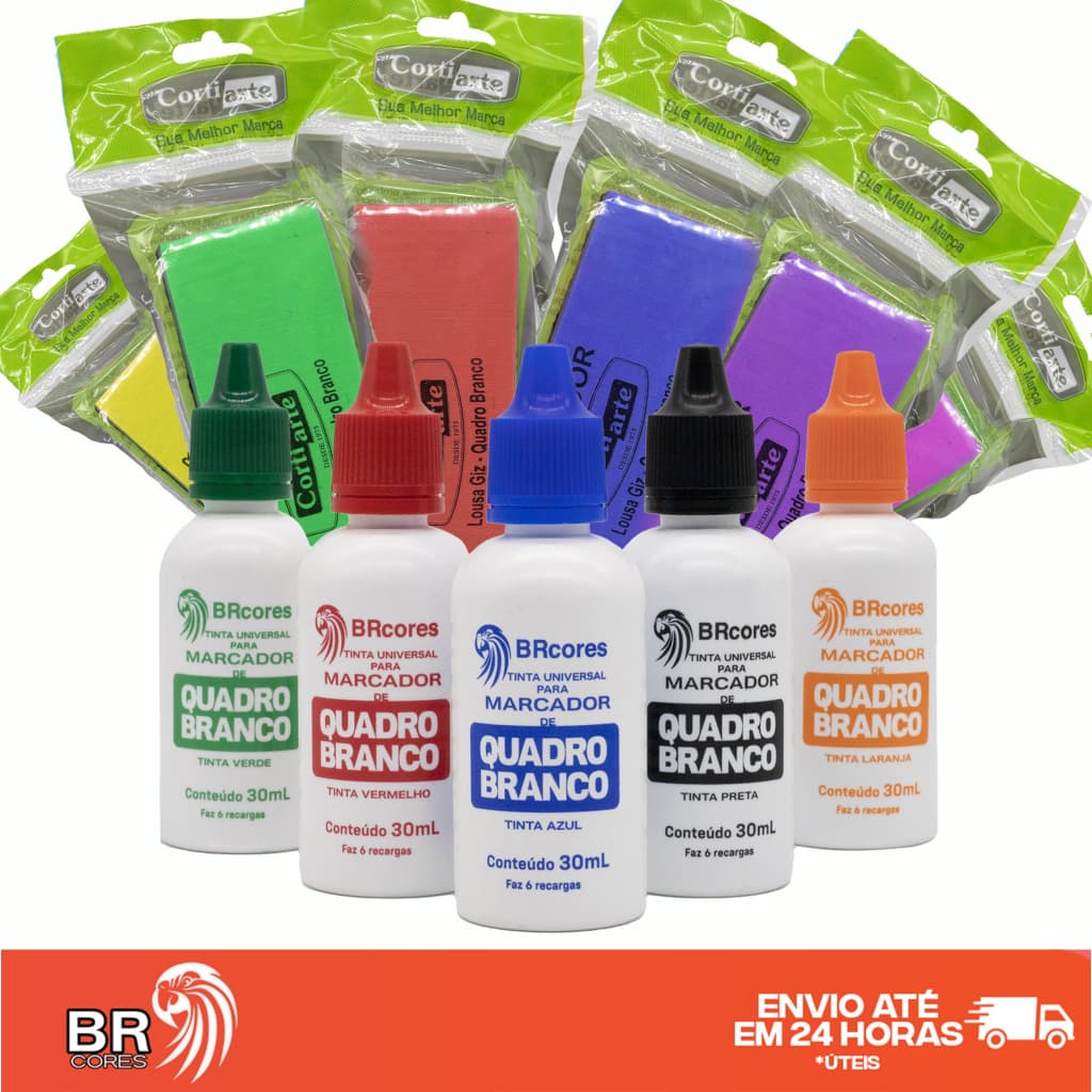 KIT - Tinta Marcador de Quadro Branco 30ML + Apagador Cortiarte
