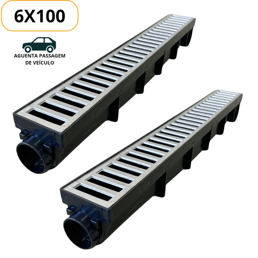 Ralo Linear 6x100 cm Aguenta Passagem de Carros (2 Peças 6x50cm) Seca Piso Box Piscina Banheiro Jardim Corredor Garagem Quintal Grelha Em Alumínio Sif
