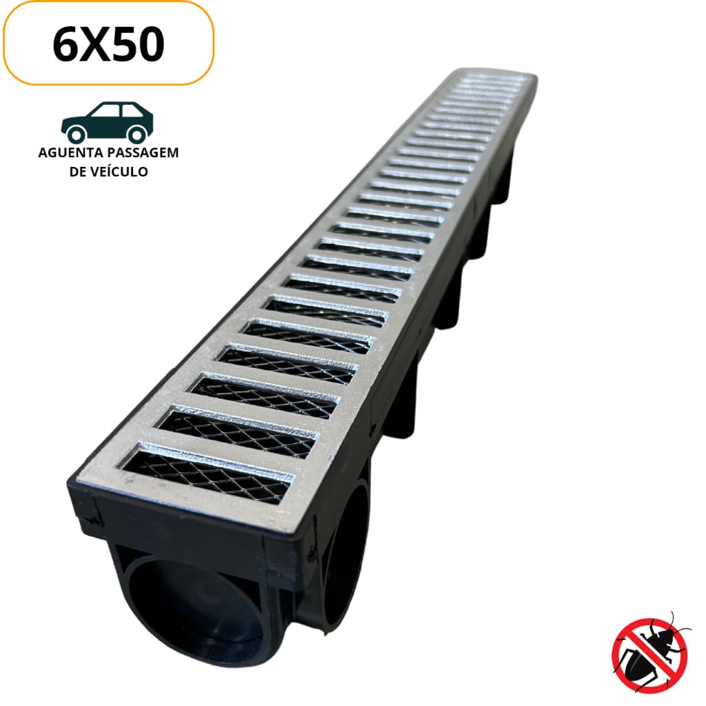 Ralo 6x50 Linear Com Tela Anti-Inseto Para Piscina Corredor Área Externa Com Caixa Coletora Premium Aguenta Passagem de Carros
