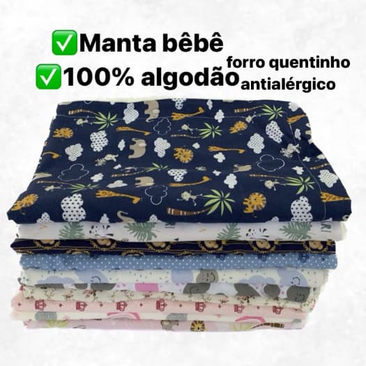 Manta Para Bebê dupla face Com Sherpa+tricoline 100% Algodão