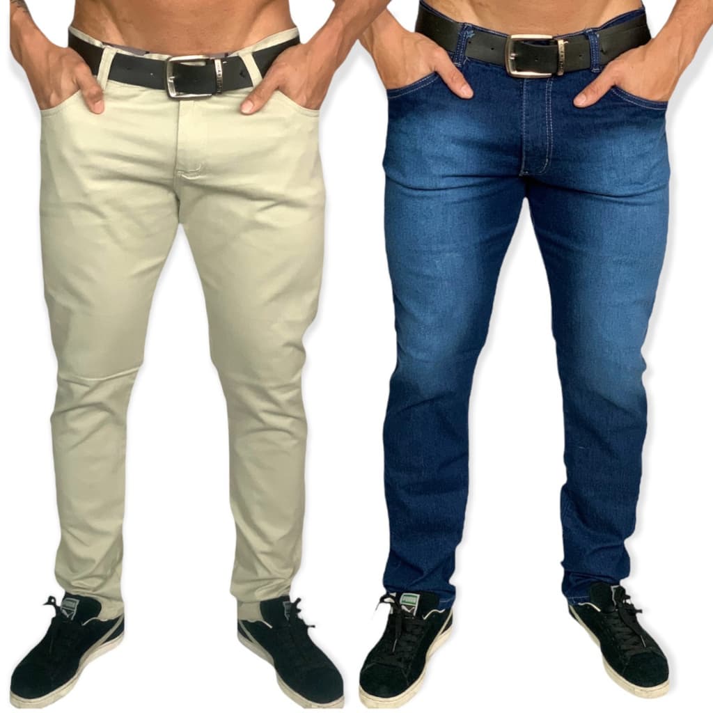 Kit 2 Calças Masculinas Jeans Basica Dia a Dia Sarja Slim Reta Ajustada