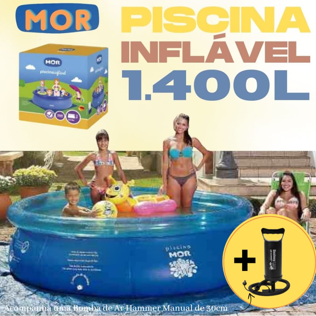 Piscina 1.400 Litros Splash Fun inflável redonda + BOMBA DE INFLAR MANUAL 30 CMS