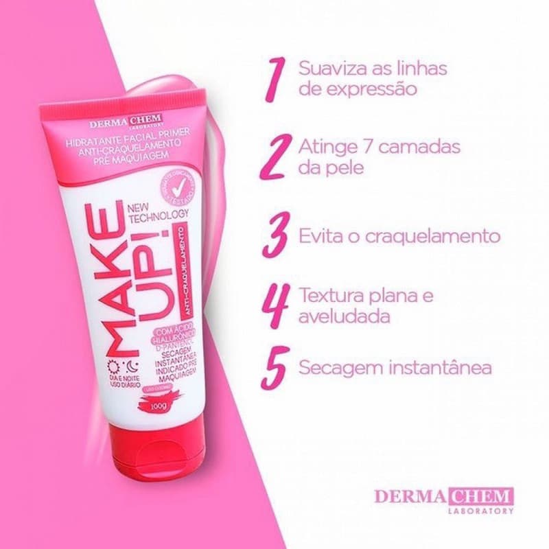 Hidratante Facial Primer Anti Craquelamento com Ácido Hialuronico Indicado Pré Maquiagem Dermachem
