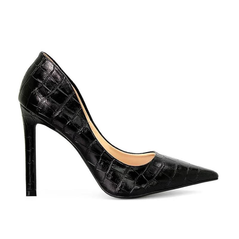 Scarpin Feminino Preto Croco Salto Alto 10cm Bico Fino Elegante Social Festa 33 ao 40