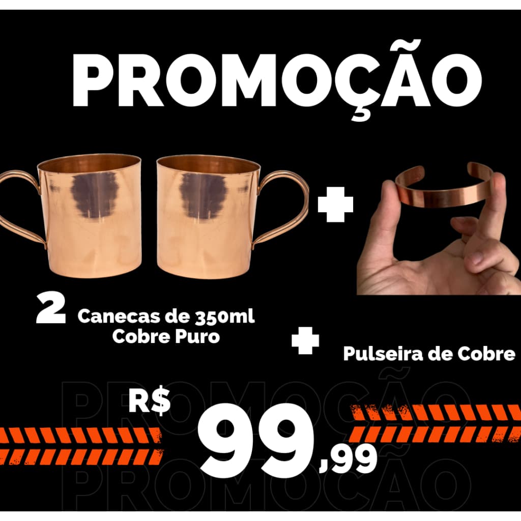 kit 2 Canecas de cobre 350ml + Pulseira de Cobre