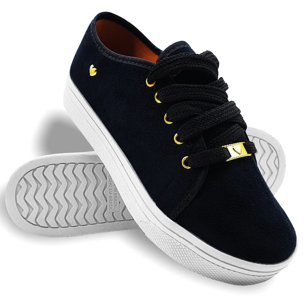 Tênis Feminino Casual Slip on Preto Confortavel