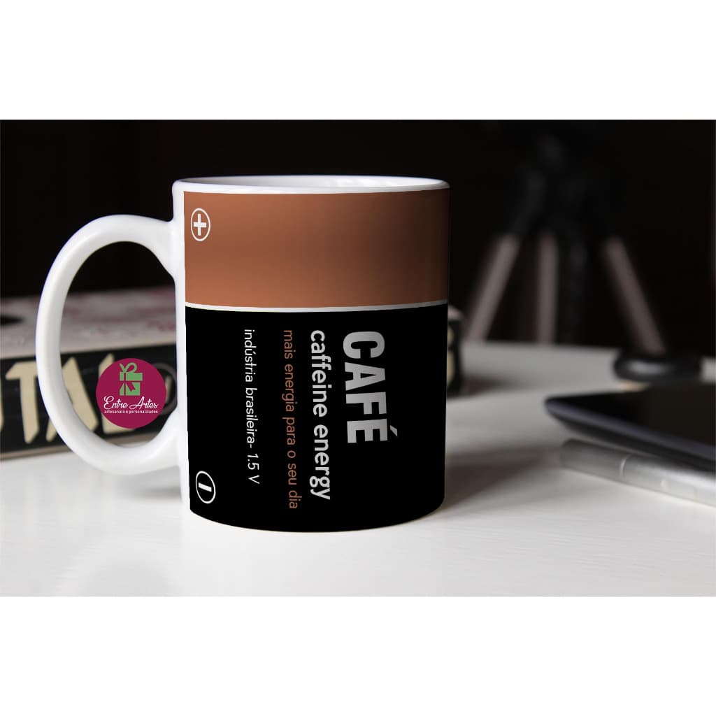 Caneca Café Pilha Bateria Energy Cafeína Pilhado Energia