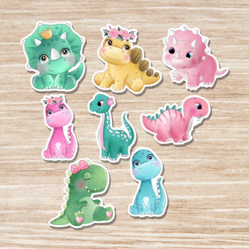 Apliques festa dinossauro menina opção 3,5 cm, 5 cm ou 7,5 cm para decorar