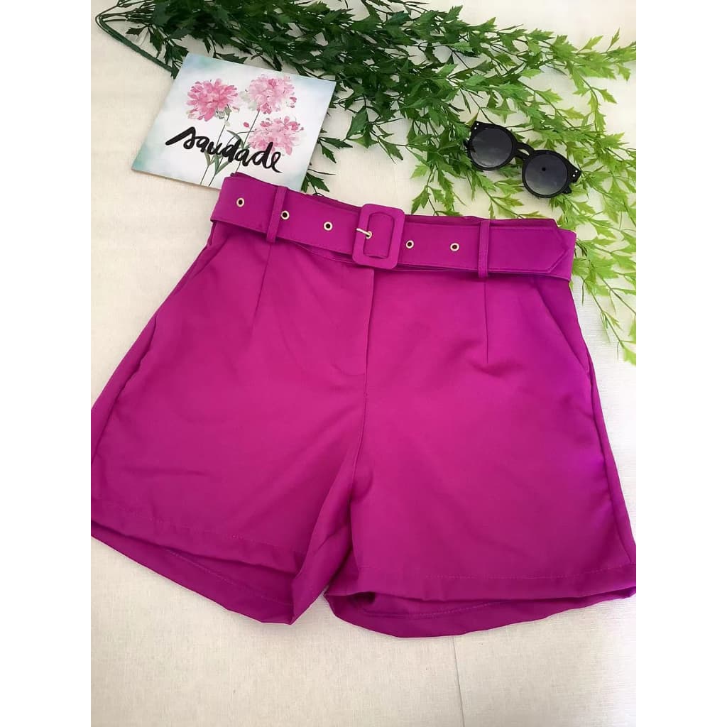 L.L.MODAS FEMININA  short alfaiataria com cinto removivel bolsos laterais e ziper invisivel