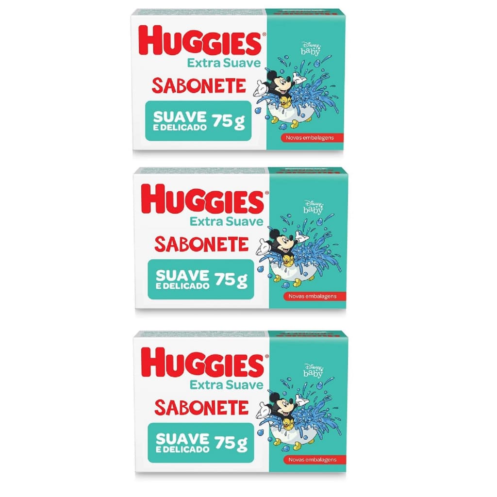 Kit 3 Un - Sabonete Barra Infantil Huggies Extra Suave 75g