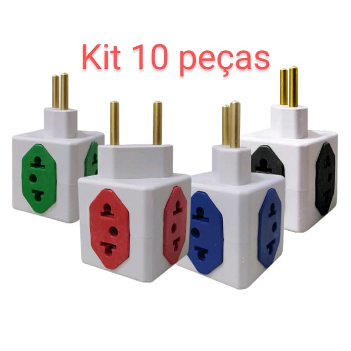 Kit 10 Adaptador Benjamin Cubo T 4 Tomadas Energia Casa Cozinha Coloridos