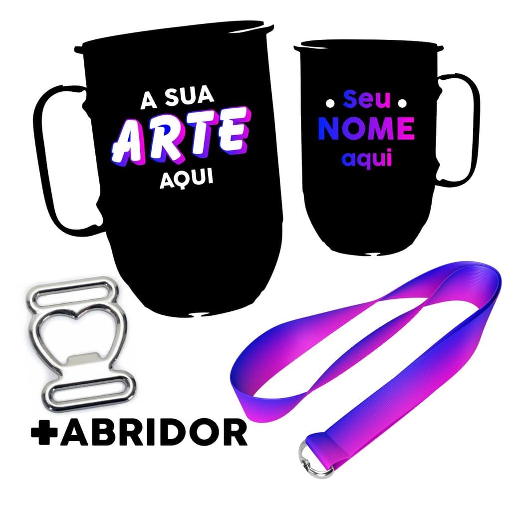 Caneca de alumínio personalizada com tirante personalizado com Abridor - Caneca personalizada aluminio