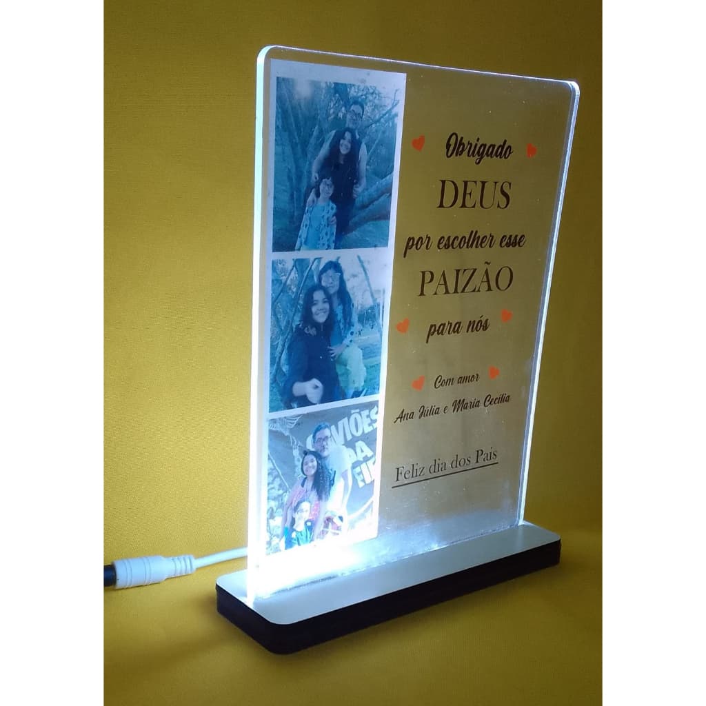 Abajur Luminária de LED Personalizado com Foto - Presentes - Decoração - Dia dos Pais