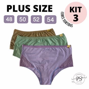 Kit 3 Calcinha PLUS SIZE 48 ao 54 Microfibra Renda Tangão Feminina Confortável Calçola Cintura Alta