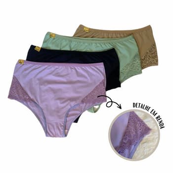 Kit 5 Calcinhas Plus Size Cintura Alta Conforto o Dia Todo Com Toque Suave Tangão Julia PROMOÇÃO