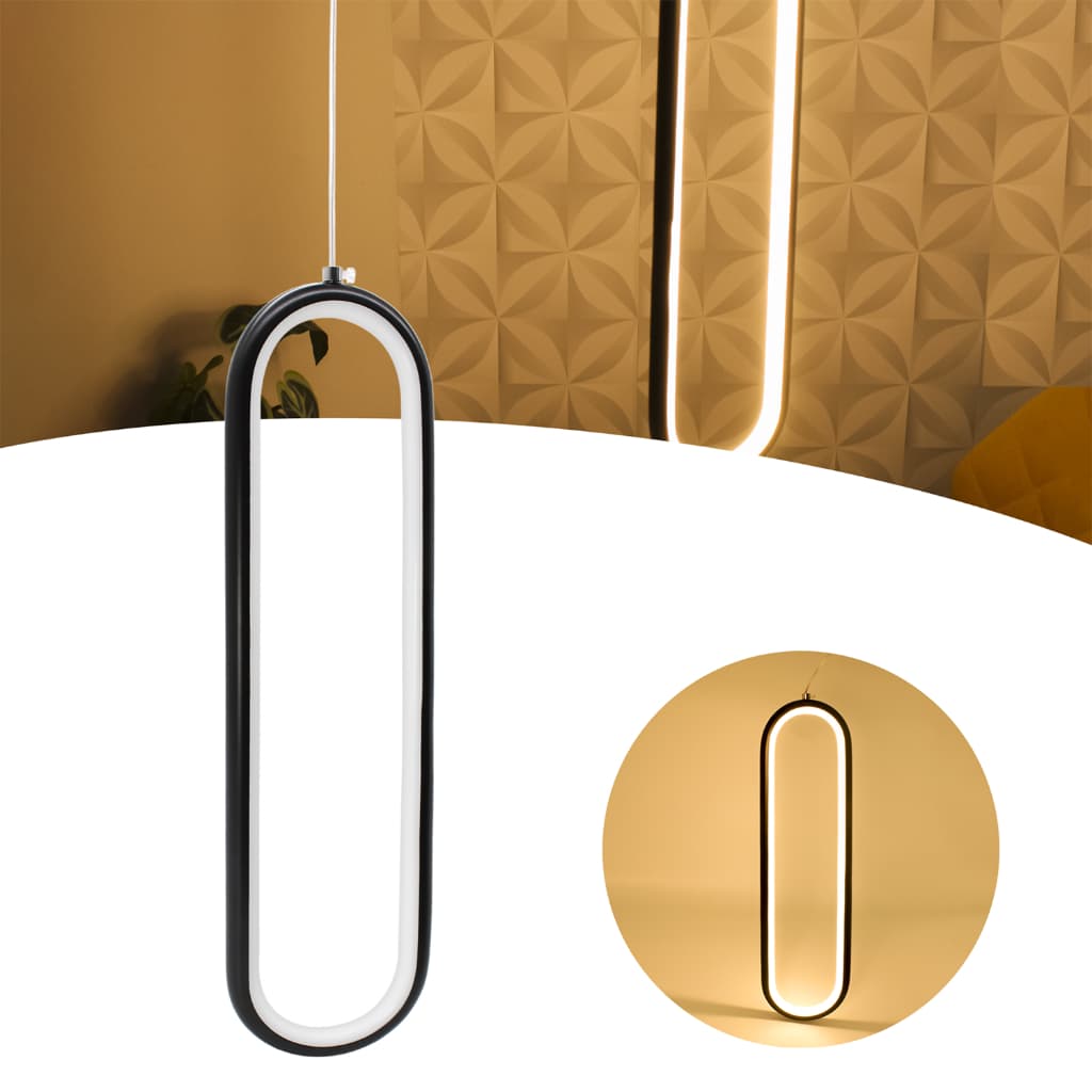 Luminária Pendente Teto Lustre Slim Led Anel Oval Preto PD50