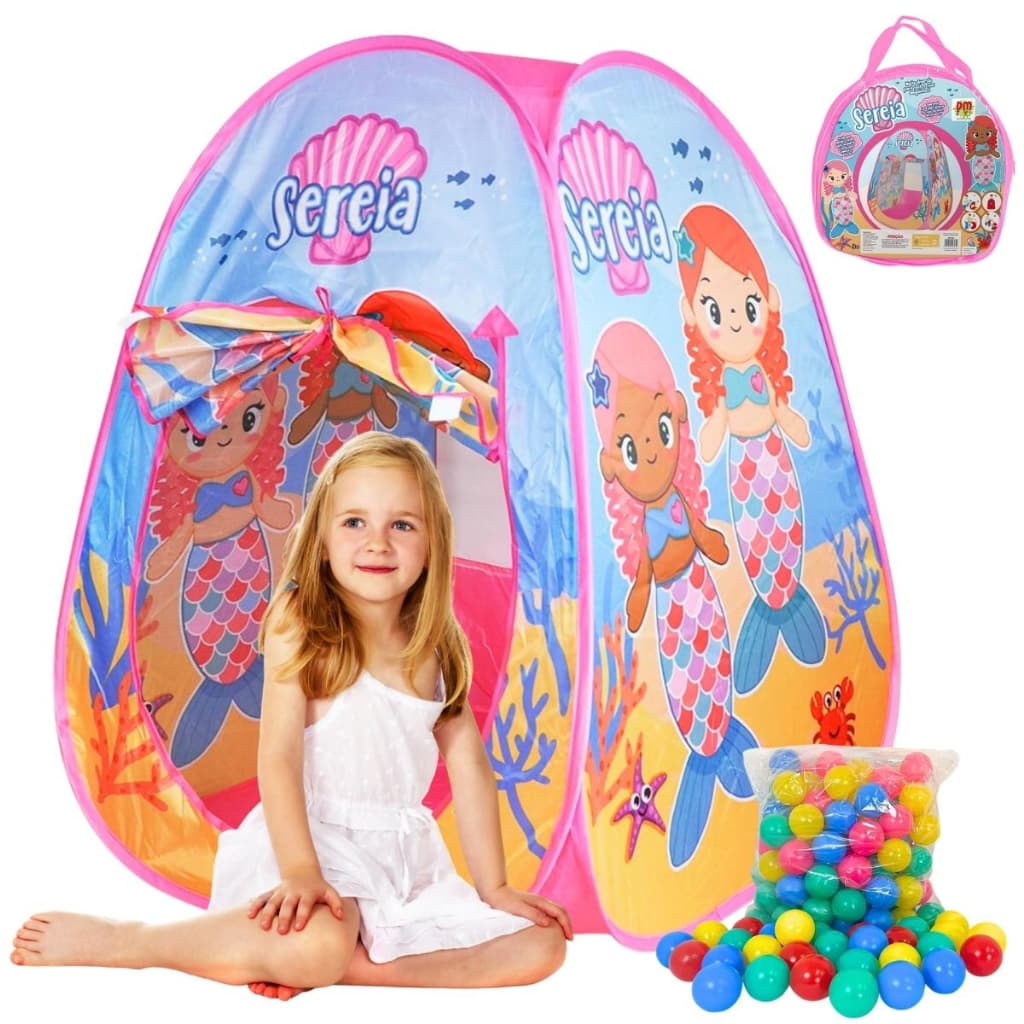 Barraca Infantil Menina Sereia Cabana Tenda Toca Dobrável + Bolinhas