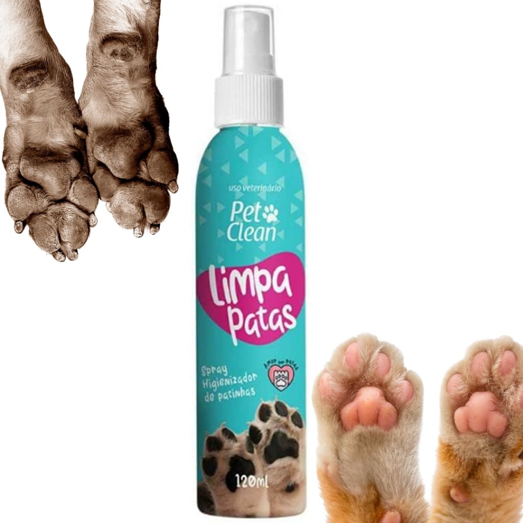 Limpa Patas PetClean Cães Gato Cachorro Pet 120ml Spray Higienizador
