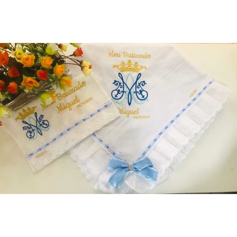 kit Manta e Toalinha de batizado batismo eucaristia