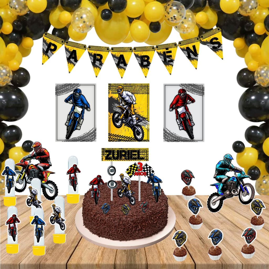 Kit Festa Pronta Motocross Moto 77 Itens Só um bolinho